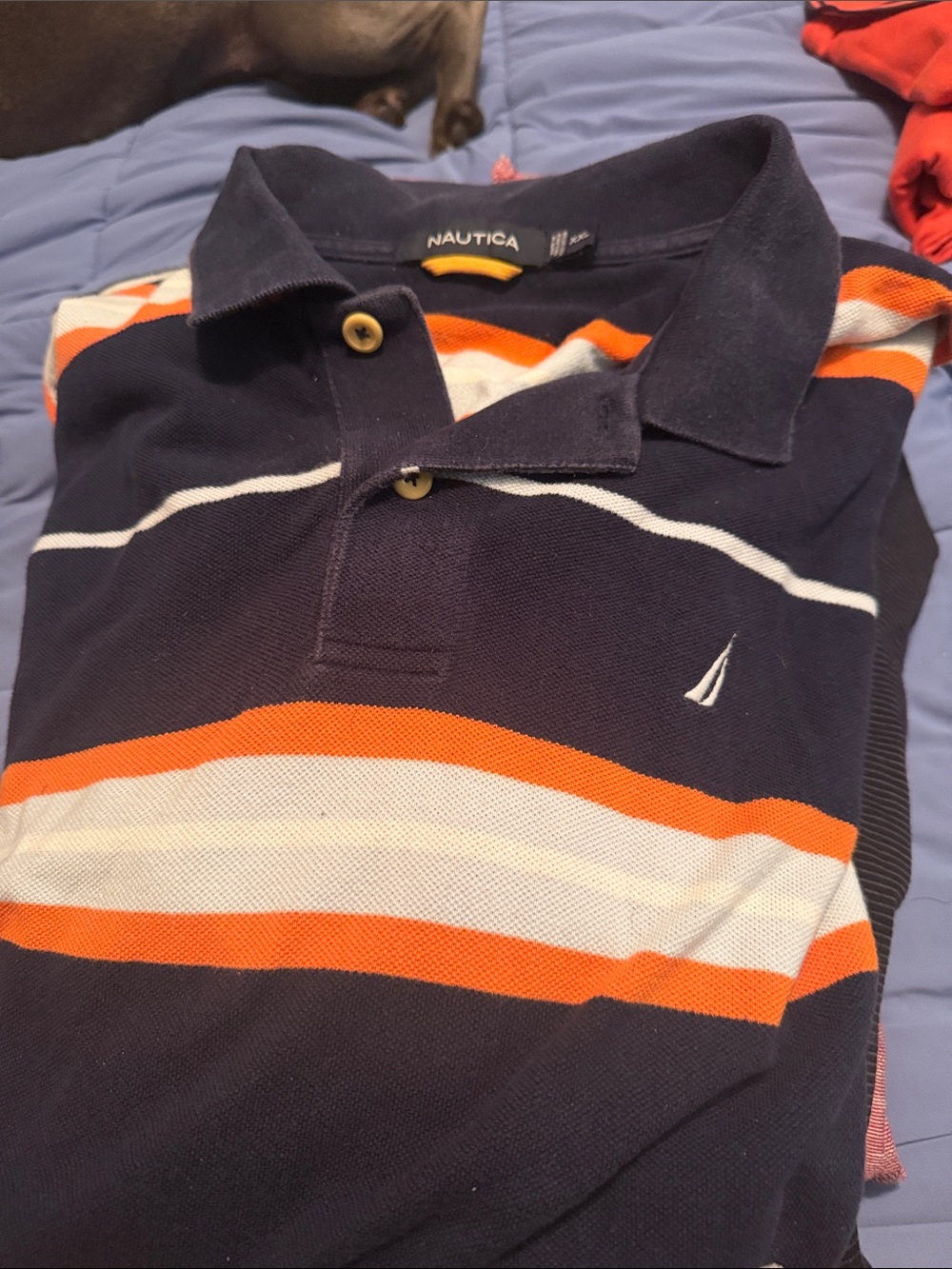 Nautica Boys Navy, Orange & White Striped Polo